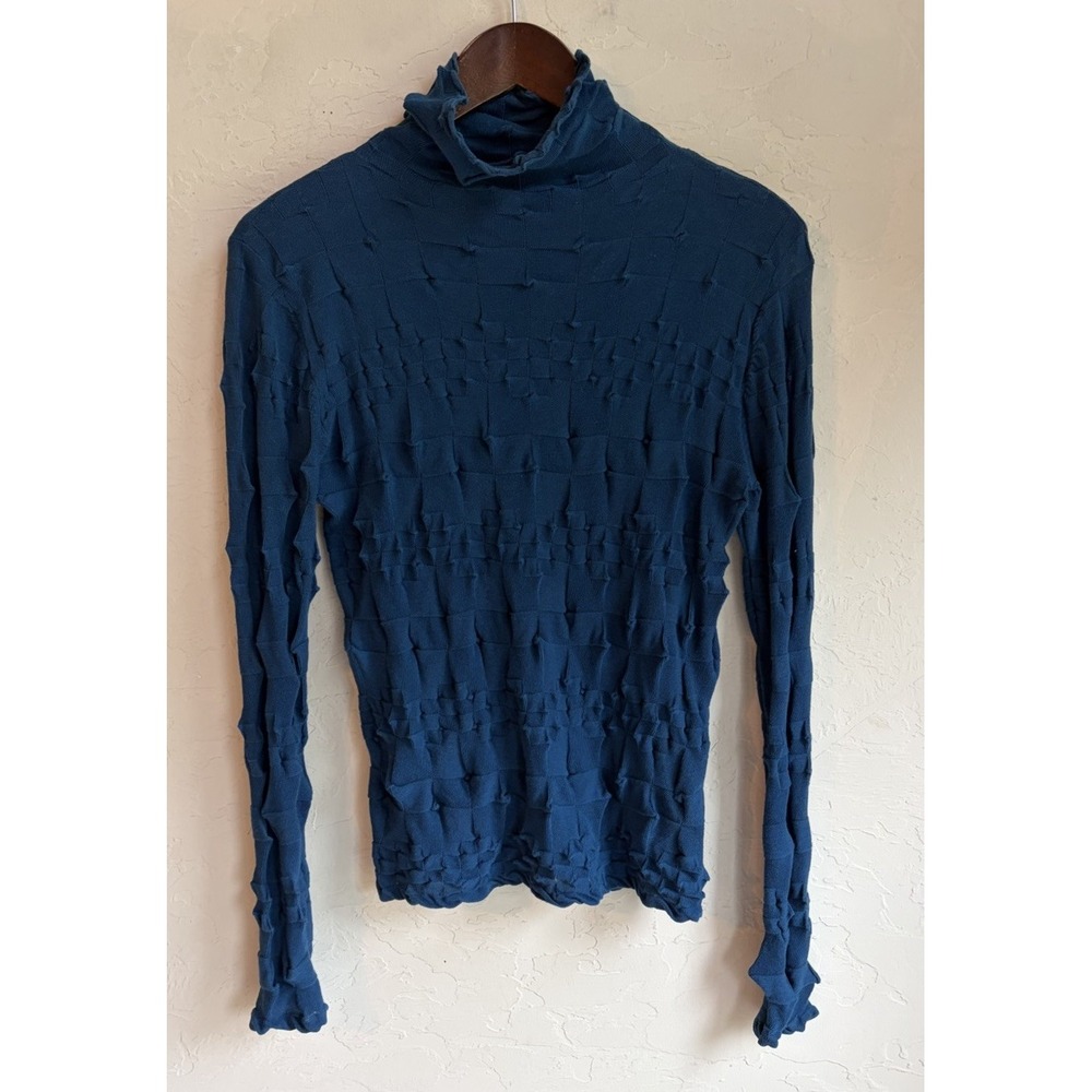 Margaret O'Leary 3D Origami Knit Turtleneck Sweater S Blue Avant Garde Luxury